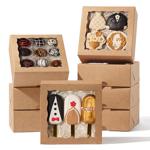20 Pcs 6x6x2.5Inches Chocolate Strawberries Boxes Cake Boxes Charcuterie Boxes Bakery Boxes with Full Window Cookies Boxes Cakesickle Truffle Treat Box for Christmas Valentine's - size: 6"X6X2.5"