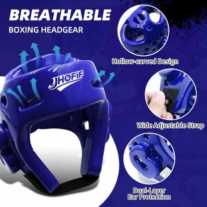 Martial Arts Karate Protective Sparring Gear Package Deal/Gift Adjustable Adult & Youth Headgear, Gloves & Kicks for MMA, Taekwondo, Boxing Training - color: Blue, size: X-Large