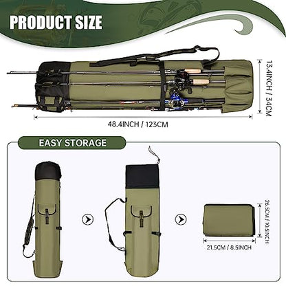 Fishing Rod Bag Fishing Rod Case, Durable Folding 900D Oxford Fabric Portable Large Capacity Waterproof, Fishing Gifts for Men Boys - color: Green
