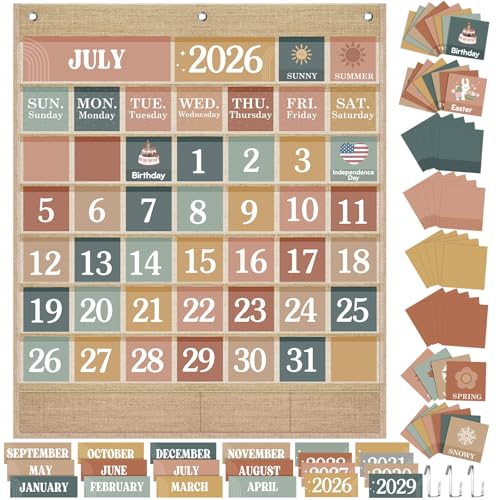 Sinload Classroom Calendar Pocket Chart Linen Color, Modern Boho - color: Linen Color, style: Modern Boho