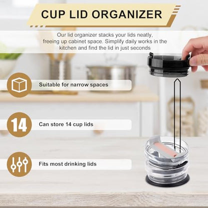 Tumbler Lid Organizer, up to 14 Lids Space-Saving Design Cup Lid Holder Detachable Slim Vertical Storage Rack Stand Free Cabinets and Countertops Organization