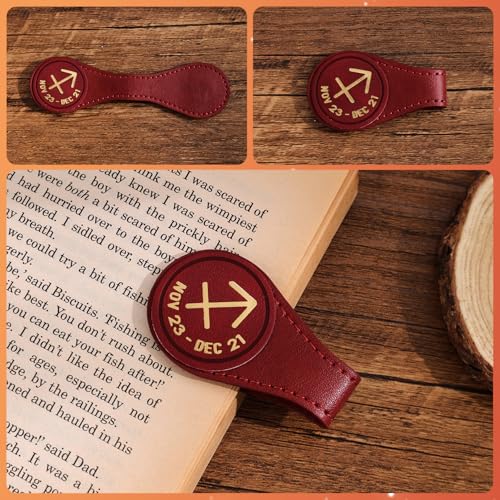3 PCS Leather Magnetic Bookmark Clips, Zodiac PU Leather Bookmarks for Book Lovers, Full Set of Book Clip Accessories, Fire Sign - style: Fire Signs Constellation