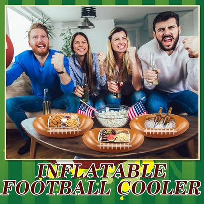 4 Pack Inflatable Football Cooler with Stainless Steel Tray, Chilled Serving Food Platter & Ice Buffet Bar for Party, Shrimp Cocktail Serving Dish, Summer BBQ Picnic Supplies (Football) - style: Rugby