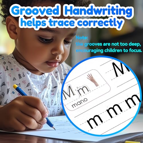 4 Magic Tracing Practice Books – Grooved Handwriting English Copybooks for Kids, Reusable Writing Practice Workbooks Without Tears, Disappearing Ink for Toddlers Preschool Learn (English) - color: English