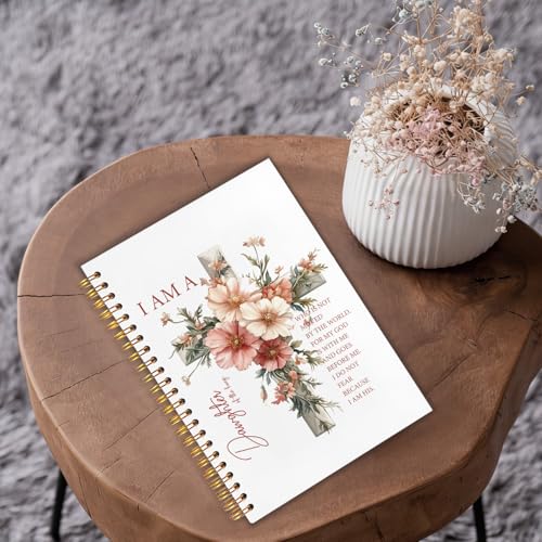 Floral Cross Christian Spiral Notebook Journal 5.5x8.3in, I Am a Daughter of the King Bible Scripture Hardcover Journal Notebook for Church Study Work Office - color: I Am a Daughter of the King