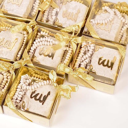 BABY SHOWER CHOCOLATE Set of 10 Islam Quran Tasbeeh Islamic Set | Holy Quran Prayer Beads Gift Box Favor (White) - color: White