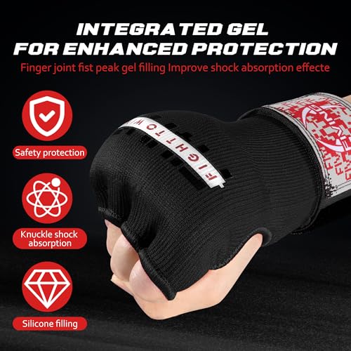 Gel Padded Inner Gloves with Hand Wraps for Men & Women | Boxing, Quick Elastic Training Wraps, Muay Thai MMA Kickboxing, Knuckle Wrist Protector