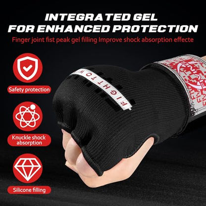 Gel Padded Inner Gloves with Hand Wraps for Men & Women | Boxing, Quick Elastic Training Wraps, Muay Thai MMA Kickboxing, Knuckle Wrist Protector