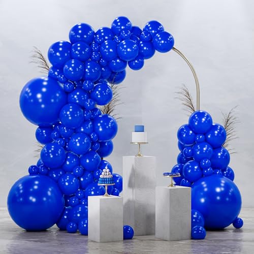 PartyWoo 로열 블루 풍선 128피스 다양한 사이즈 팩 45.7cm(18인치), 30.5cm(12인치), 25.4cm(10인치), 12.7cm(5인치) 다크 블루 풍선 아치 키트, 베이비 샤워, 성별 공개 졸업 바다 아래 생일 파티 장식 블루-Y59 - color: 블루-y59