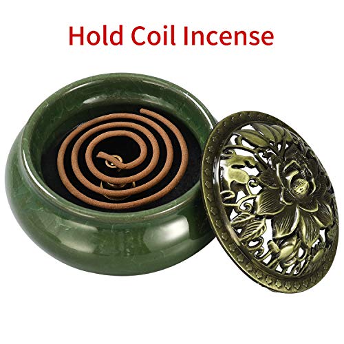 Miupoo Stick Incense Burner and Cone Incense Holder with Brass Incense Stick Holder Ceramic Ash Catcher (Dark Green) - color: Dark Green