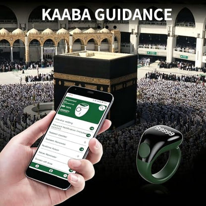 Smart Tasbih Zikr Ring,Adjustable Counter, 3 Sizes (18,20,22mm) Muslim Digital Azan Alarm Clock,APP Support Digital Counter Prayer Reminder Rings, Waterproof 5 Digit Finger Counter zikr Ring(Green) - color: Green