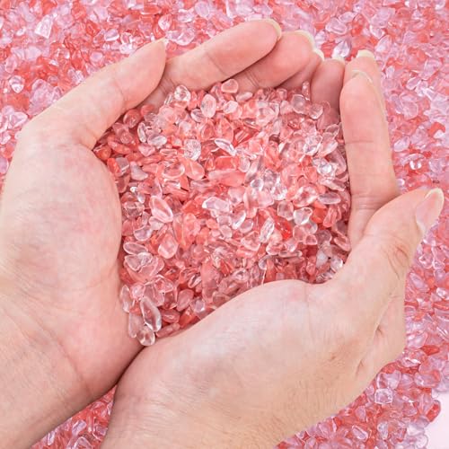 0.5 Lb/230g Watermelon Red Crushed Stone Crystal Chips Bulk, Tumbled Healing Crystal Chips Natural Gemstones Crushed Stones Decorative Vase Fillers Aquarium Gravel Rocks, 5-7mm - color: Watermelon Red, size: 0.5 LB