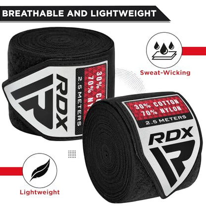 RDX Boxing Wraps Kids 2.5M Inner Gloves, Elasticated Thumb Loop Bandages, Junior Under Mitts Hand Fist Protector Wrist Support Straps, Muay Thai MMA Kickboxing Martial Arts Speed Bag Punching Training - color: BLACK
