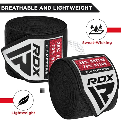 RDX Boxing Wraps Kids 2.5M Inner Gloves, Elasticated Thumb Loop Bandages, Junior Under Mitts Hand Fist Protector Wrist Support Straps, Muay Thai MMA Kickboxing Martial Arts Speed Bag Punching Training - color: BLACK