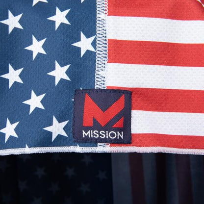 MISSION Cooling Hoodie Towel, Evaporative Cool Technology, Cools Instantly When Wet, UPF 50 Sun Protection, Contours Your Head to Stay in Place, Great for Sports, Fitness, Gym - color: Usa Flag