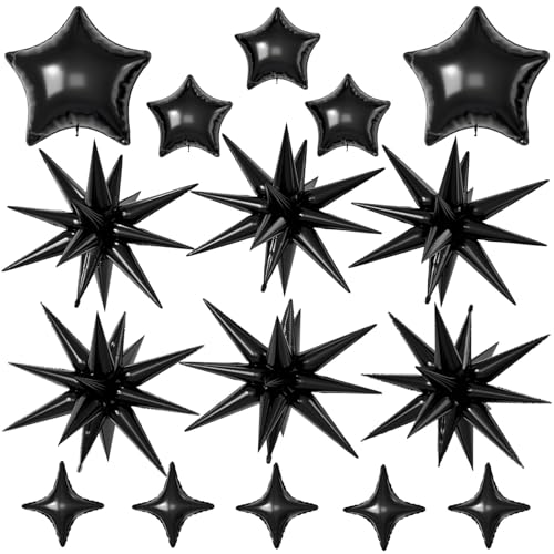 Black Star Balloons,22/18/10 Inch Foil Balloons, Four-Pointed Balloon for Women Men Birthday Graduation Celebration Wedding Baby Shower Party Decorations - color: Black