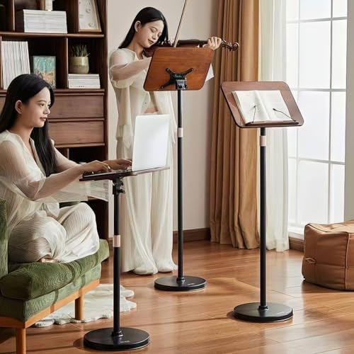 Adjustable Standing Book Stand,Book Reading Stands,Wood Music Sheet，Podium& Bible& Cookbooks Display Stands.Goodbye to Head Down Fatigue Adjustable Viewing Angle (Black, 35in) - color: Black, size: 35in