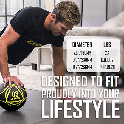 ZIVA Medicine Ball – Durable Rubber Weighted Ball with Easy-Grip Textured Shell for Core, Balance and Strength Training – Commercial Quality (Black, 4–20 lb) - style: 15lb Black+Gray