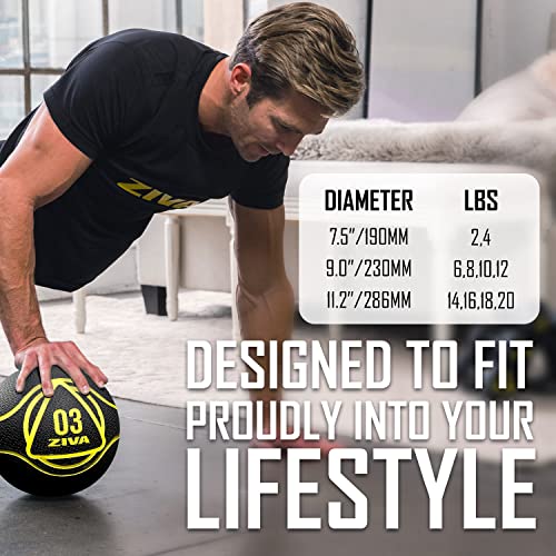ZIVA Medicine Ball – Durable Rubber Weighted Ball with Easy-Grip Textured Shell for Core, Balance and Strength Training – Commercial Quality (Black, 4–20 lb) - style: 12lb Black