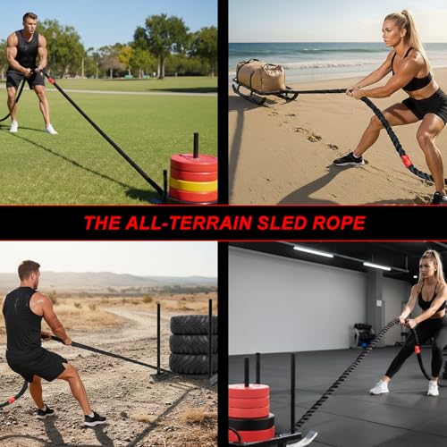 J Bryant Weighted Sled Pull Rope with 3m Interval Markers, Braided Polyester Training Rope with Storage Bag & Carabiner for Home Gym Conditioning - size: 15m