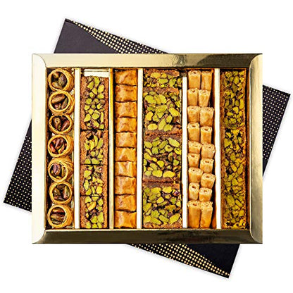 Anabtawi Middle Eastern Sweets - 50-Piece Assorted Baklava, Pistachio and Almond Pastry - Traditional Arabic Baklava Gift Box - No Preservatives, No Additives - Gourmet Baklava Pastry Boxes - 400g - size: 14.1 Ounce (Pack of 1)