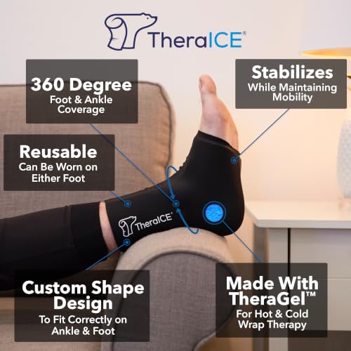 TheraICE Ankle Ice Pack Wrap, Achilles Tendonitis Brace, Plantar Fasciitis | Cold Therapy Compression Sleeve, Sock-Style Slip-On Fit for Women and Men, Eases Sprains, Swelling, Sore Feet and Heel - size: Large, style: Original (Pack of 2)