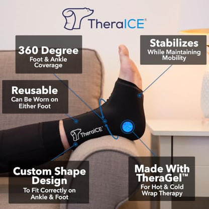 TheraICE Ankle Ice Pack Wrap, Sprained Ankle Brace Plantar Fasciitis Relief | Cold Therapy Compression Sleeve, Sock-Style Slip-On Fit for Women and Men, Eases Swelling, Sore Feet and Heel - size: Extra Large, style: Original
