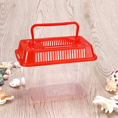 Mipcase Portable Fish Tank for Travel Mini Plastic Fish Carrier Handle for Turtle Gold Fish - color: Red