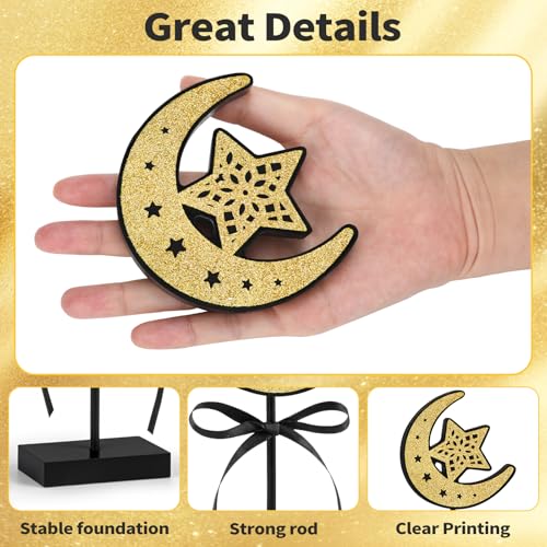 3 Pcs Ramadan Decorations Eid Mubarak Table Decor Wooden Set, Glitter Islamic Ramadan Tiered Tray Table Decorations,Ramadan Table Decor for Muslim Party Home Decor