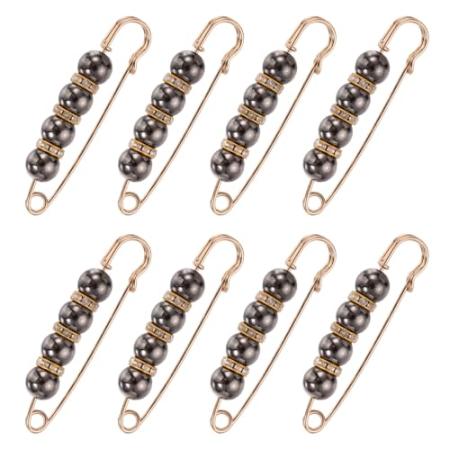 MECCANIXITY Pearl Brooch Pins Decorative Sweater Safety Pin Brooch - color: Black, size: 2.95"