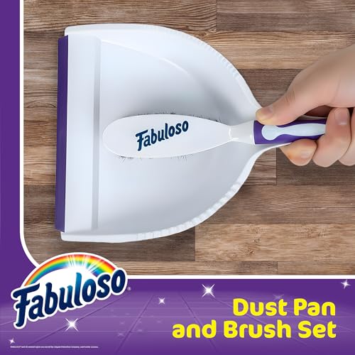 Fabuloso Brush and Dustpan Set, White and Purple | Snap-together storage, hanging hole for wall mount, quick sweeps for tile and hardwood floors - size: Brush & Dustpan