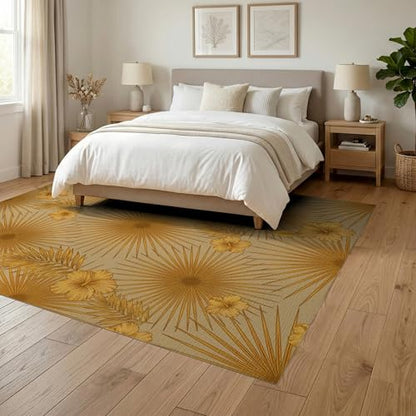 6'x9' Washable Beachy Palm Tree Area Rug, Beige Foldable Non-Slip Large Carpet Foldable Easy Care Carpet for Queen Size Bedroom, Under Bed, Master Bedroom | Ref:1991788 - color: Beige/Pattern 8, size: 6' x 9' (Rectangular)