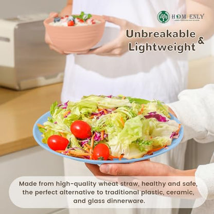 Homienly Premium Dinnerwave Sets, Lightweight & Unbreakable Wheat Straw Dish Set - Plates and Bowls Set with Cups, 16 PCS Microwave and Dishwasher Safe Dinnerware Set - Multi Light - color: Multi Light, size: 16 PCS