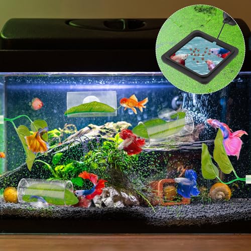 Betta Fish Aquarium Decorations, 2pcs Acrylic Tunnel & 2pcs Plastic Leaf & Square Feeding Ring Tank Accessories for Playing Hiding
