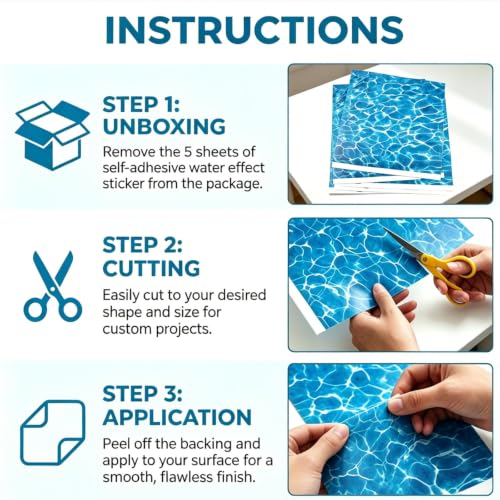 5pcs Ripple Water Stickers, Water Paper | Self-Adhesive Fake Water, Ocean Diorama Scene Stickers for Lakes, Rivers, Miniature Home Decor