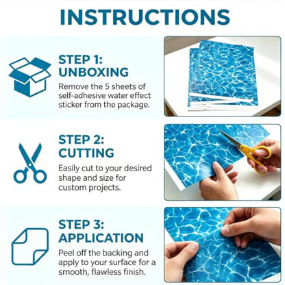 5pcs Ripple Water Stickers, Water Paper | Self-Adhesive Fake Water, Ocean Diorama Scene Stickers for Lakes, Rivers, Miniature Home Decor