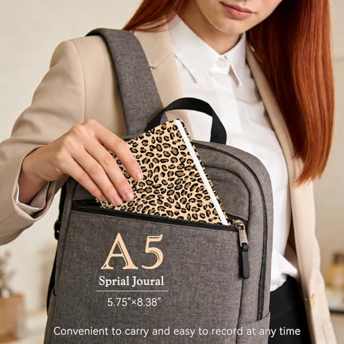 Lined Spiral Journal Notebook, A5 College Ruled Spiral Notebook for Women, Hardcover with Elegant Design for Work and Note-Taking, 5.5 * 8.25 inch, 160 Pages, Brown Leopard Print - color: Leopard Print