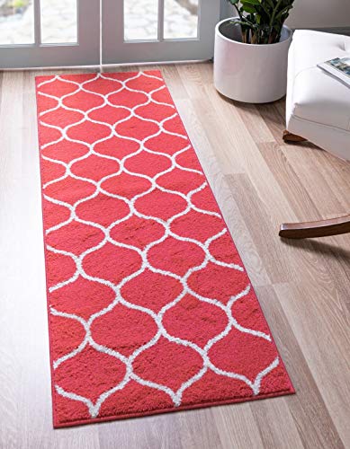 Unique Loom Trellis Frieze Collection Area Rug - Rounded (2' x 8' 8" Runner, Rasberry/ Ivory) - color: Pink/Ivory, size: 2' x 8'8" (Runner)
