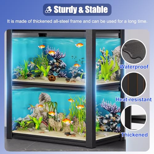 ZIMGOD Fish Tank Stand Adjustable Turtle Display Stand for 3 Fish Tanks, Steel Frame Terrariums Shelves for Farmhouse, Decorative Insect Tank Holder for Aquatic Plant(55x45 cm (21.65 x 17.7in)) - size: 55x45 cm (21.65 x 17.7in)