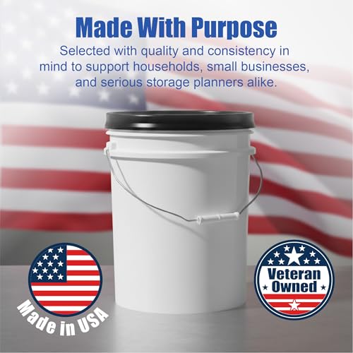 5 Gallon Bucket - Food Grade w/Lid BPA-Free, White/Black, 3 | Airtight Gamma Seal Screw-On Lid, Heavy-Duty 90 Mil HDPE Plastic, Food Safe and Durable Container, Bulk Storage, Made in USA - color: White/Black, size: 3 Packs
