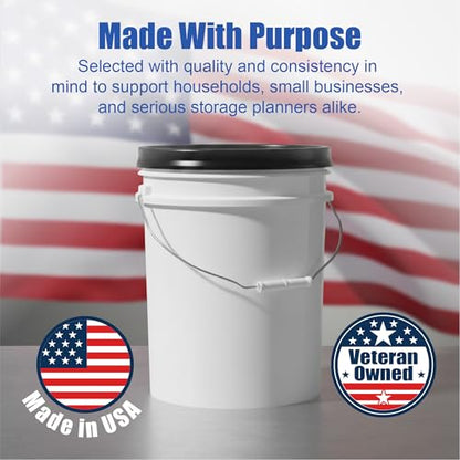 5 Gallon Bucket - Food Grade w/Lid BPA-Free, White/Black, 3 | Airtight Gamma Seal Screw-On Lid, Heavy-Duty 90 Mil HDPE Plastic, Food Safe and Durable Container, Bulk Storage, Made in USA - color: White/Black, size: 3 Packs