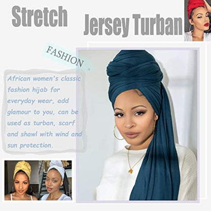 ZRQ 1 Pieces Navy Blue Stretch Hijab Extra Long Solid Color African Shawl Hair Scarfs Jersey Turban Fashion Head Scarf Soft Head Wraps for Black Women - color: Navy Blue
