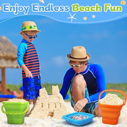 Jumbo Beach Sand Bucket Toy for Kids, 3L Collapsible Sandbox Pail, Easter Buckets, 3 Pack Multi Use Tool for Garden, Planting, Camping, Storage Fishing, Washing, Summer Holiday Travel Birthday Gifts - style: Square