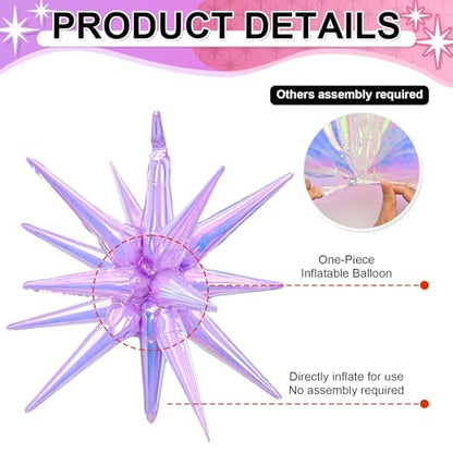 9Pcs Iridescent Purple Star Balloons, Spike Foil Balloons Kpop Decor - color: Iridescent Purple