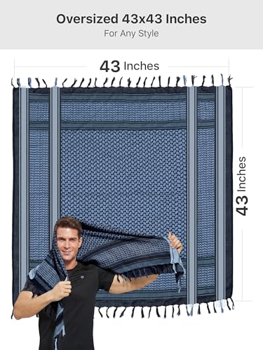FREE SOLDIER Scarf Military Shemagh Tactical Desert Keffiyeh Head Neck Scarf Arab Wrap with Tassel for Men Women - color: Blue Gray