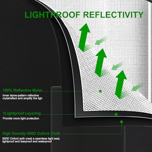 4x2 Grow Tent, 48"x24"x60'' High Reflective 600D Diamond Mylar Canvas with Observation Window and Floor Tray for Hydroponic Indoor Plant Growing - size: 48"x24"x60"