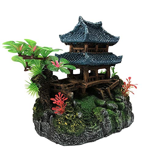 SLOCME Aquarium Classical Resin Castle Decorations - Fish Tank Realistic Details, Green Leaf Aquarium Accessories