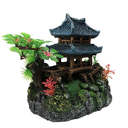 SLOCME Aquarium Classical Resin Castle Decorations - Fish Tank Realistic Details, Green Leaf Aquarium Accessories