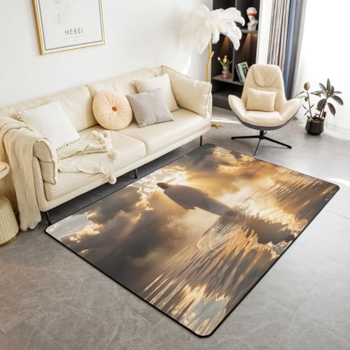 Homewish God Walk on The Water Kids Area Rug,Sunrise Ocean Faith Inspired Indoor Floor Mat Entrance Rug for Girls Boys,Western Bible Verse Non Slip Rug,Grey Golden Couch Living Room Decor,5'x6'6'' - color: Grey Golden, size: 4'11" x 6'7" (Rectangular)