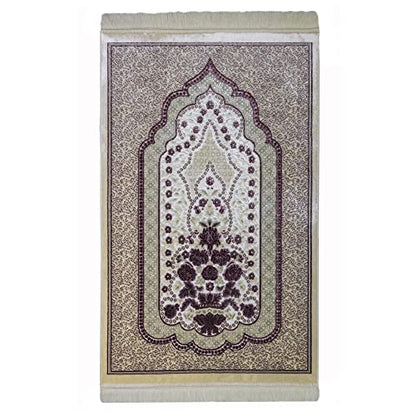 Modefa Turkish Islamic Velvet Prayer Rug - Prayer Mat Carpet for Men and Women - Traditional Muslim Janamaz Sajada - Ramadan or Eid Gift - with Car Hanger - Luxury Winter Rose (Pink/Gray) - color: Pink / Gray